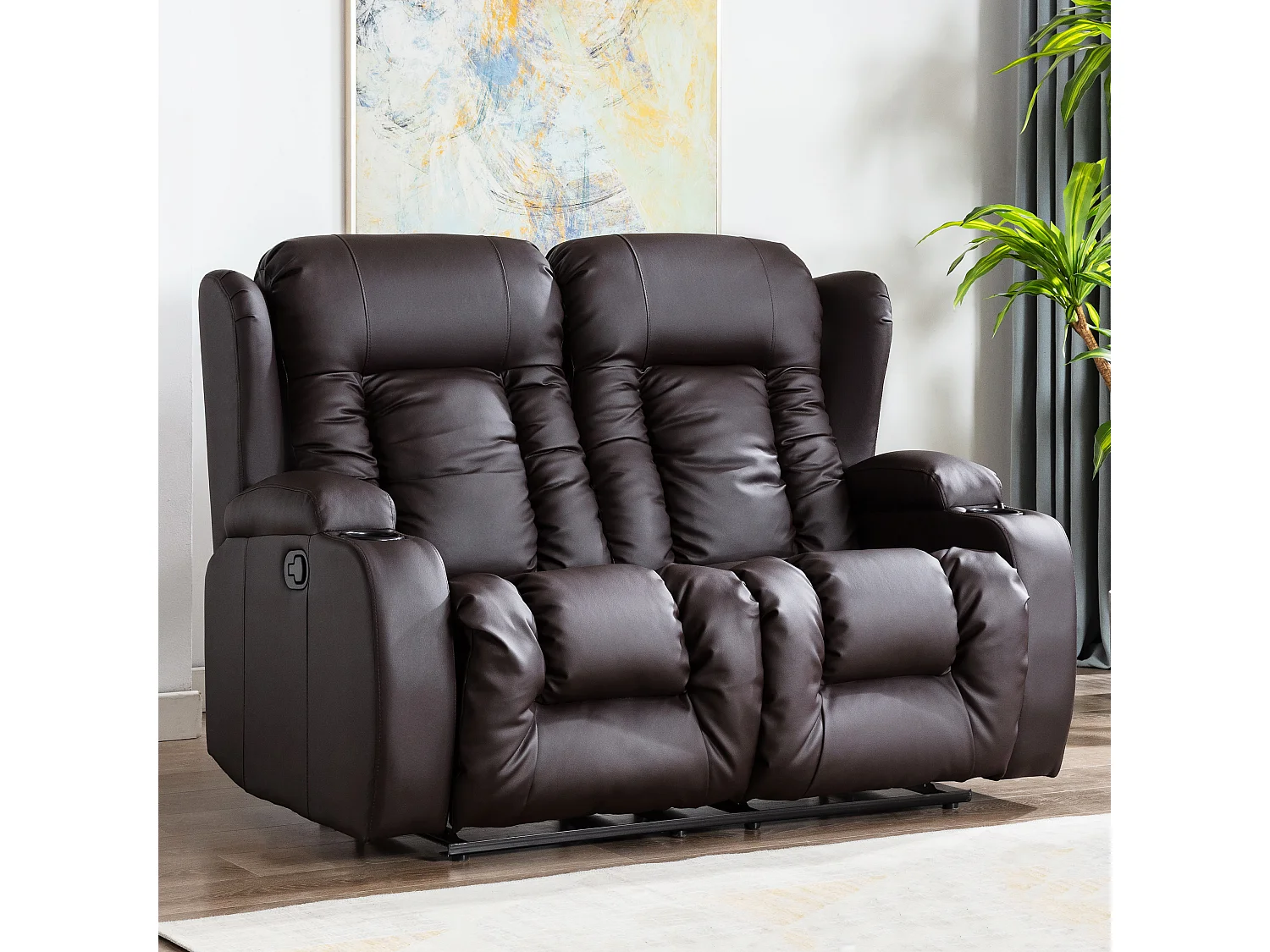 Caesar 2 Seater Manual High Back Bonded Leather Recliner Sofa