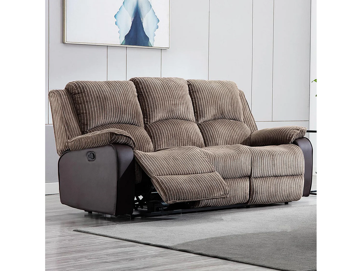 Postana 3 Seater Manual High Back Jumbo Cord Fabric Recliner Sofa
