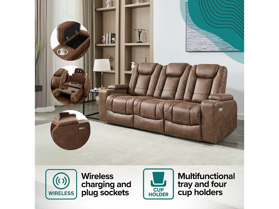 Ashton Electric Recliner 3 Seater Sofa Technology Fabric With Built-In Plugs & USB-C Charging
