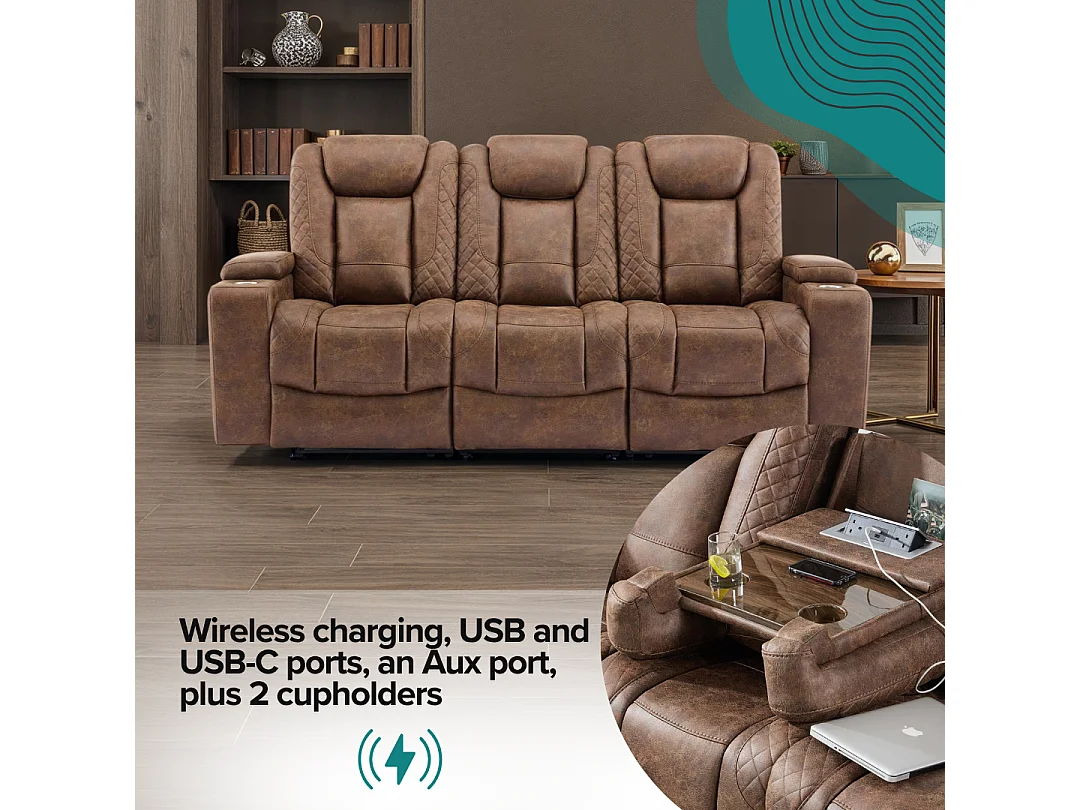 Ashton Electric Recliner 3 Seater Sofa Technology Fabric With Built-In Plugs & USB-C Charging