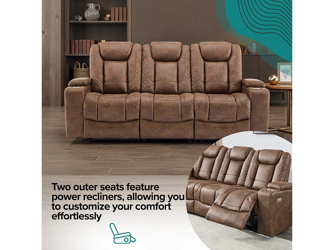Ashton Electric Recliner 3 Seater Sofa Technology Fabric With Built-In Plugs & USB-C Charging