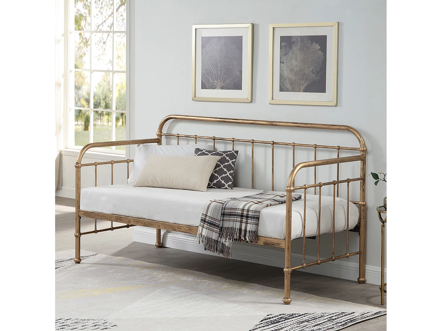 Ickleford Industrial Living Room Bedroom Metal Day Bed Frame