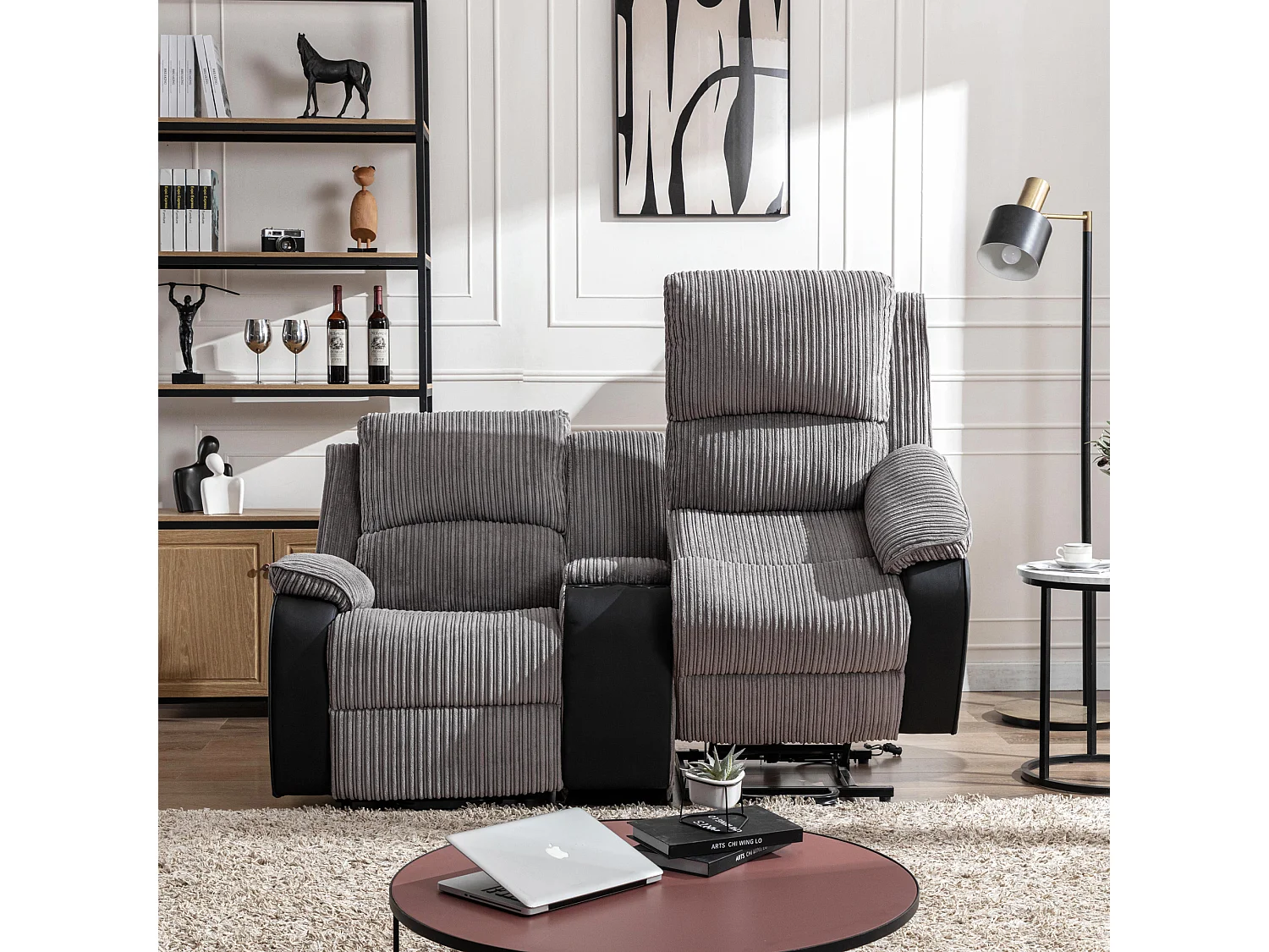 Postana Dual Motor Rise Recliner 2 Seater Cord Drinks Console Sofa