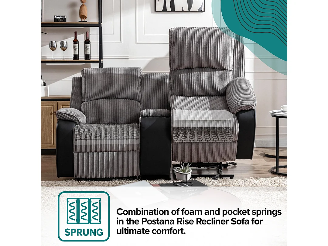 Postana Dual Motor Rise Recliner 2 Seater Cord Drinks Console Sofa