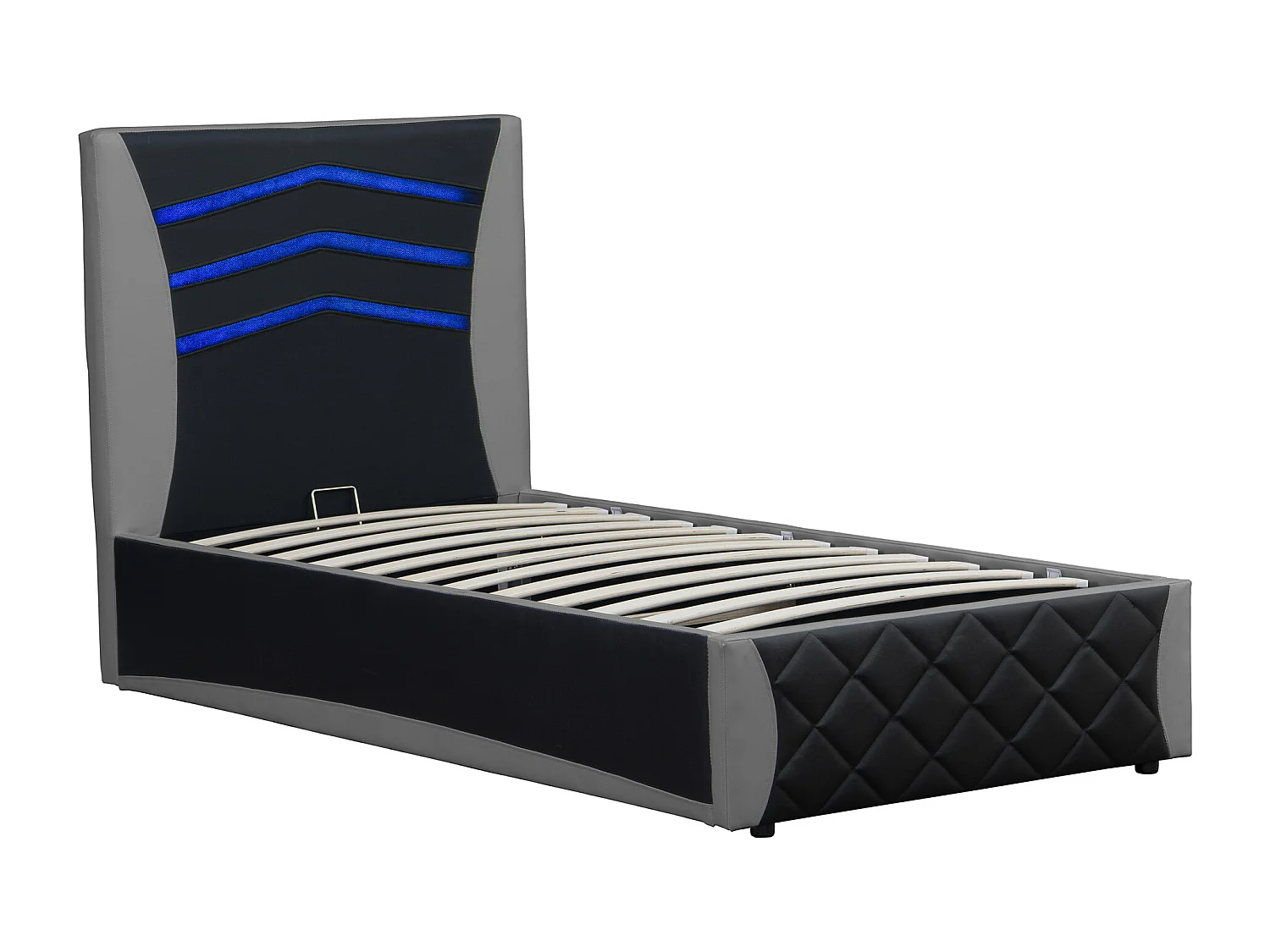 Galaxy Ottoman Storage LED Headboard Gaming Single Black Bed Frame w 25cm Deep Pocket Memory Foam Mattress