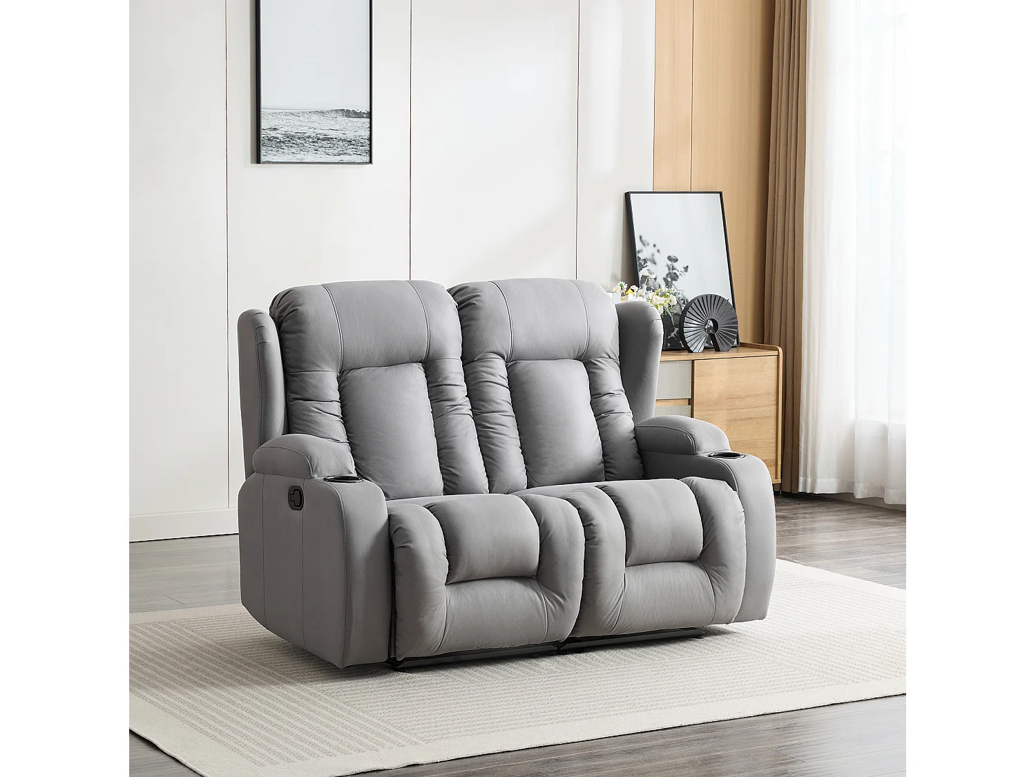 Caesar 2 Seater Grey Technology Fabric Modern Manual Recliner Sofa