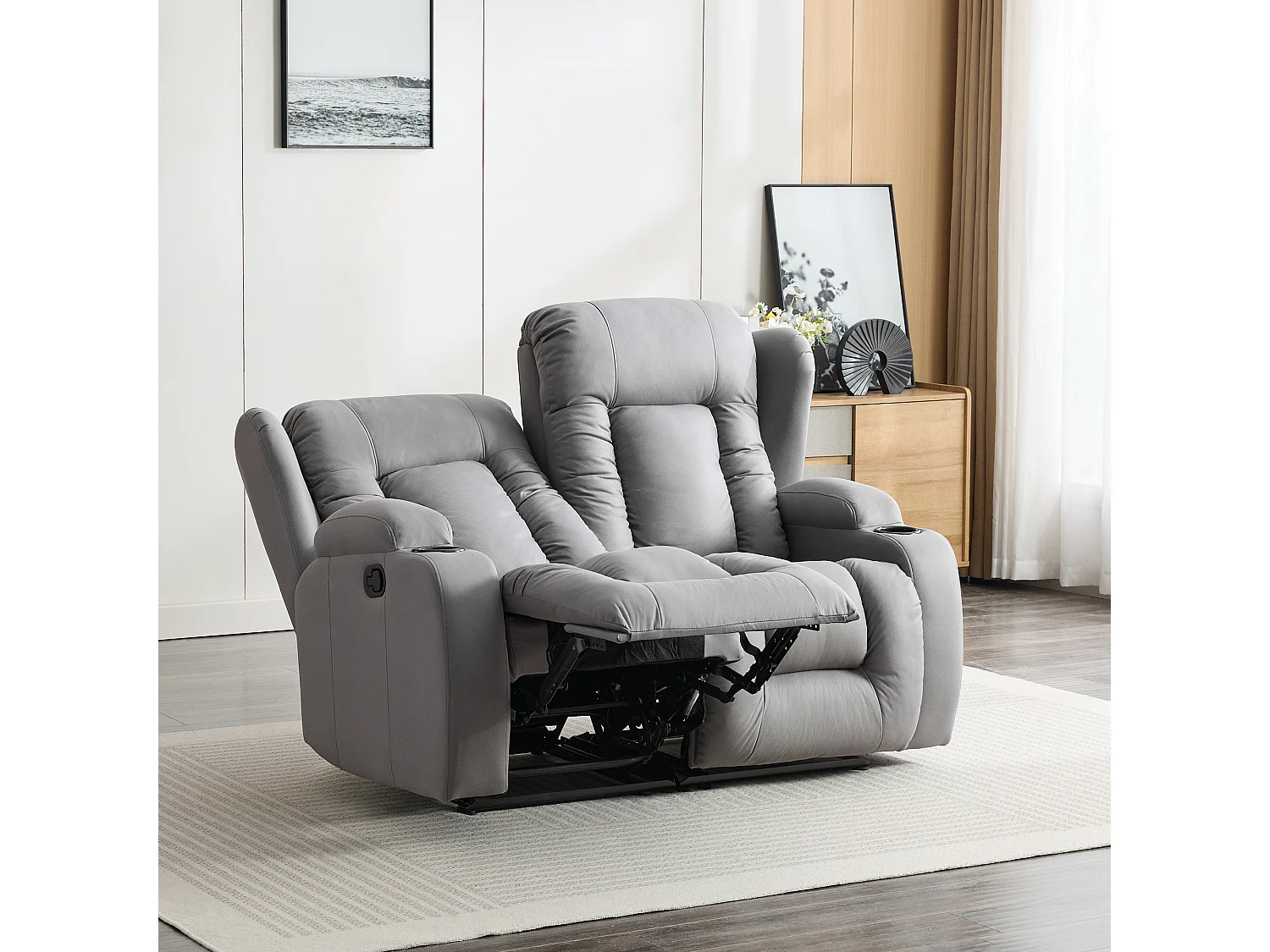 Caesar 2 Seater Grey Technology Fabric Modern Manual Recliner Sofa