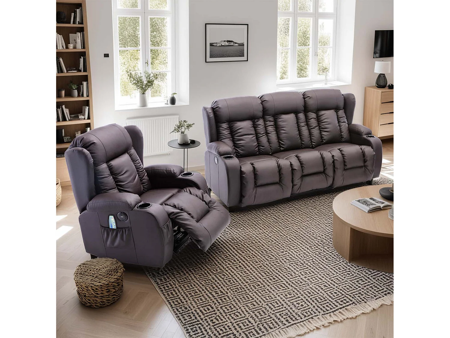 Caesar Electric Recliner Bonded Leather 1+3 Seater Sofa Set