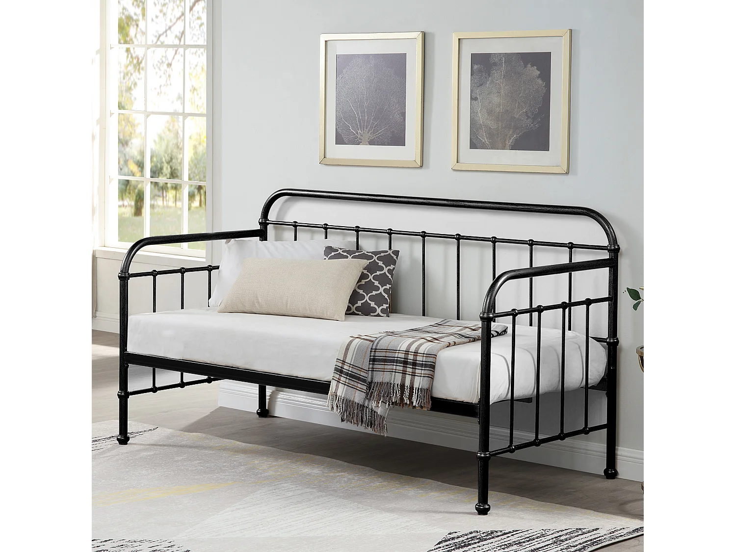 Ickleford Industrial Living Room Bedroom Metal Day Bed Frame