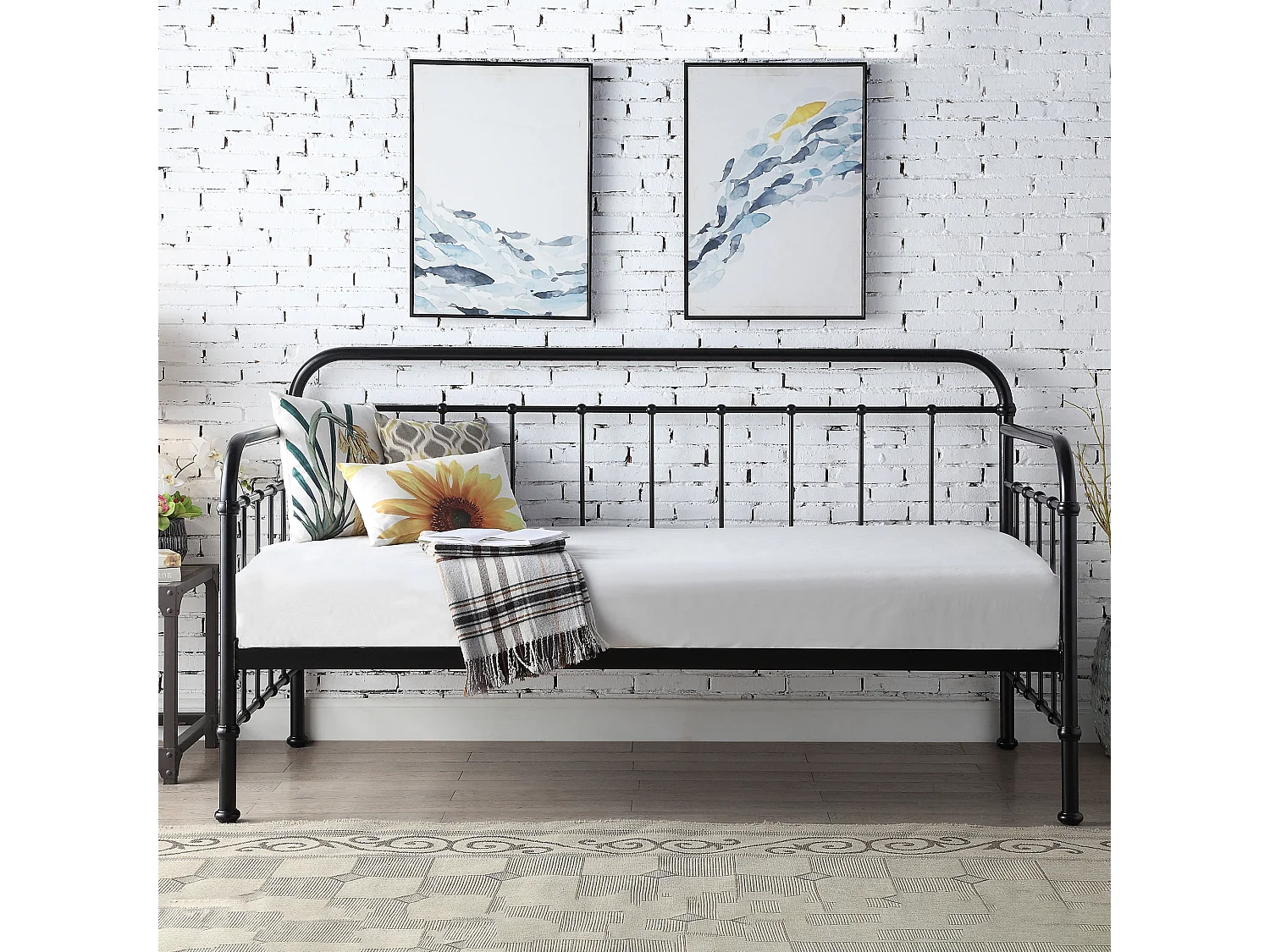 Ickleford Industrial Living Room Bedroom Metal Day Bed Frame