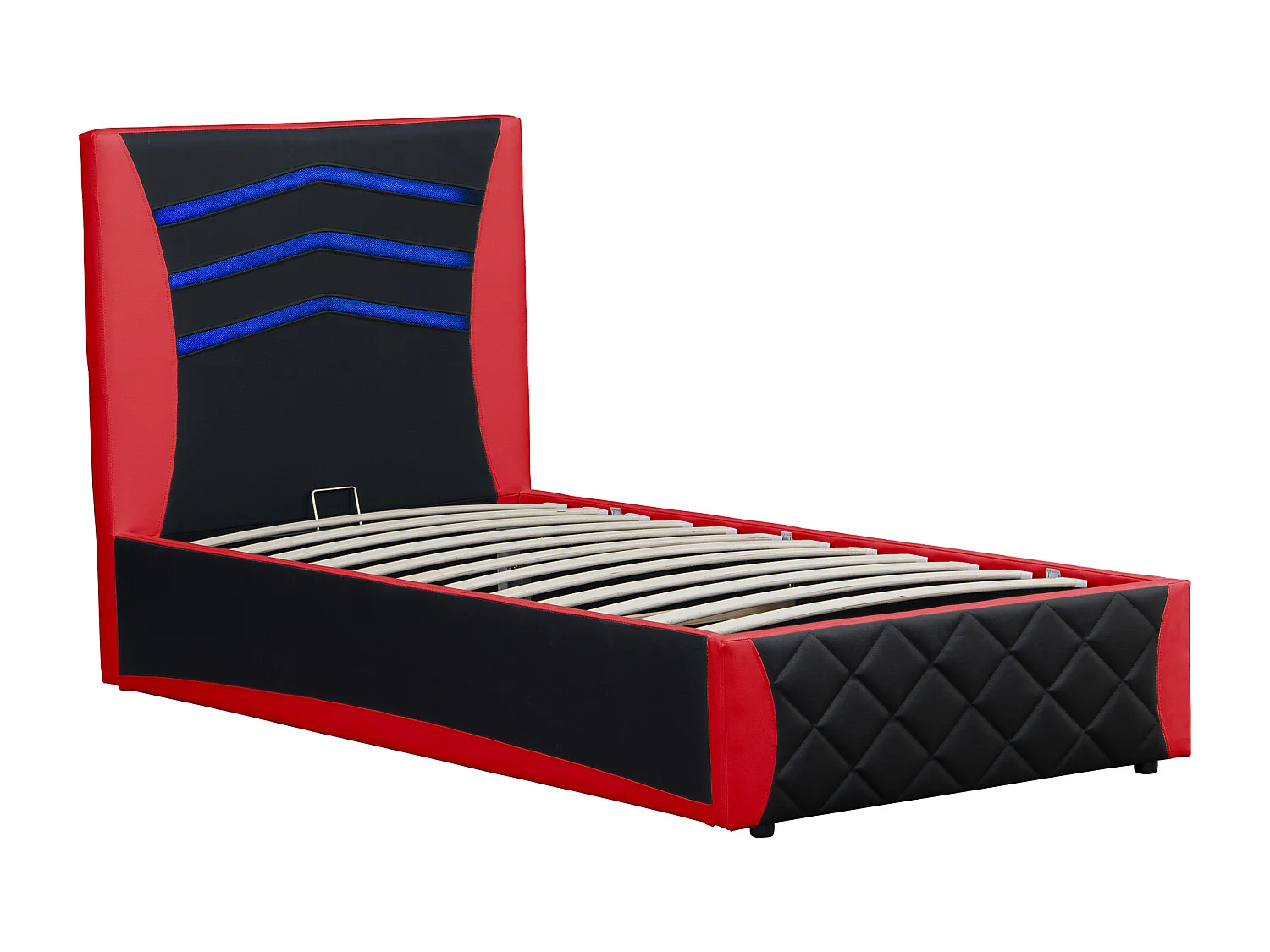 Galaxy Ottoman Storage LED Headboard Gaming Single Black Bed Frame w 25cm Deep Pocket Memory Foam Mattress