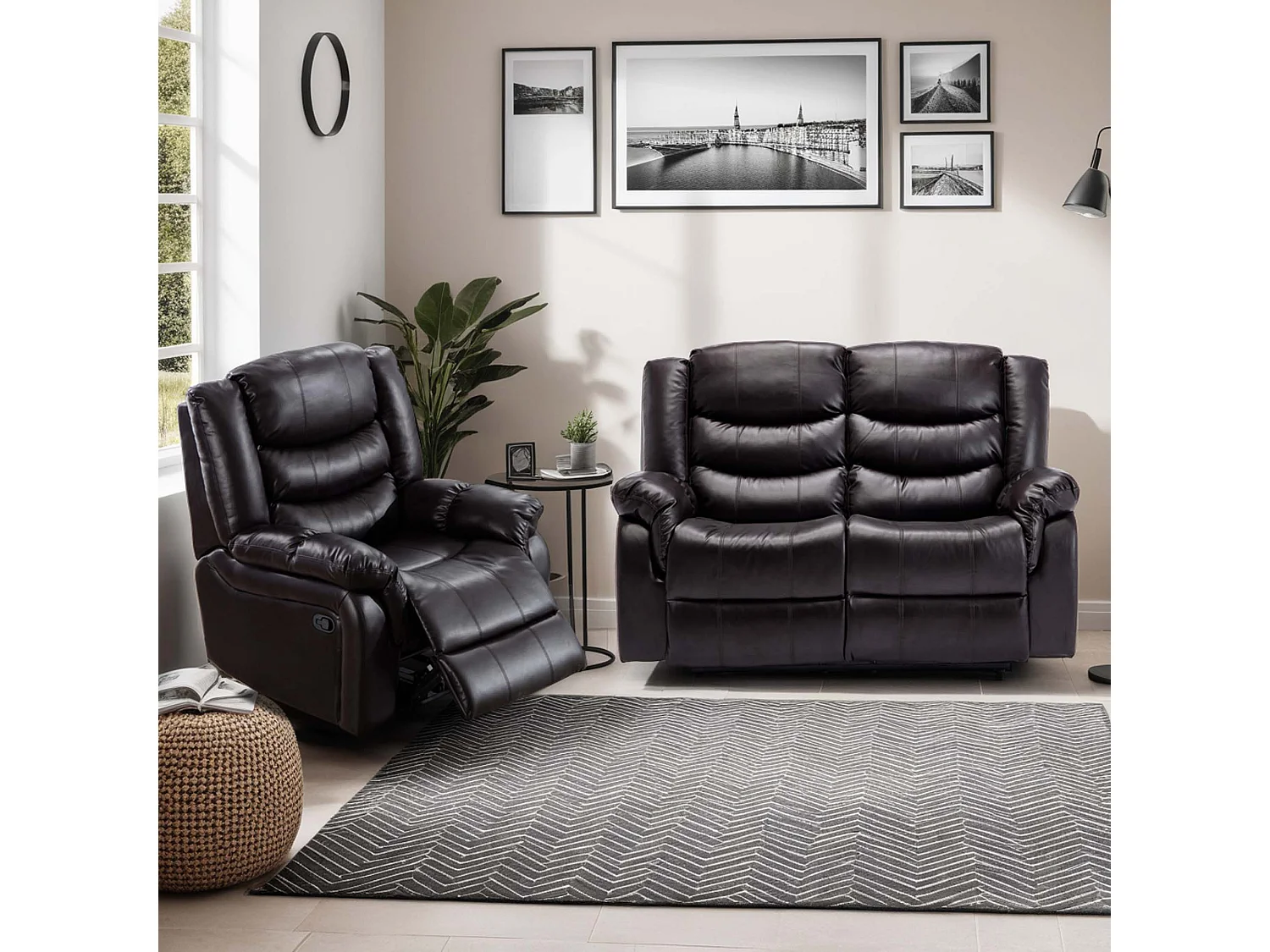 Postana Manual Recliner Bonded Leather 1+2 Seater Sofa Set
