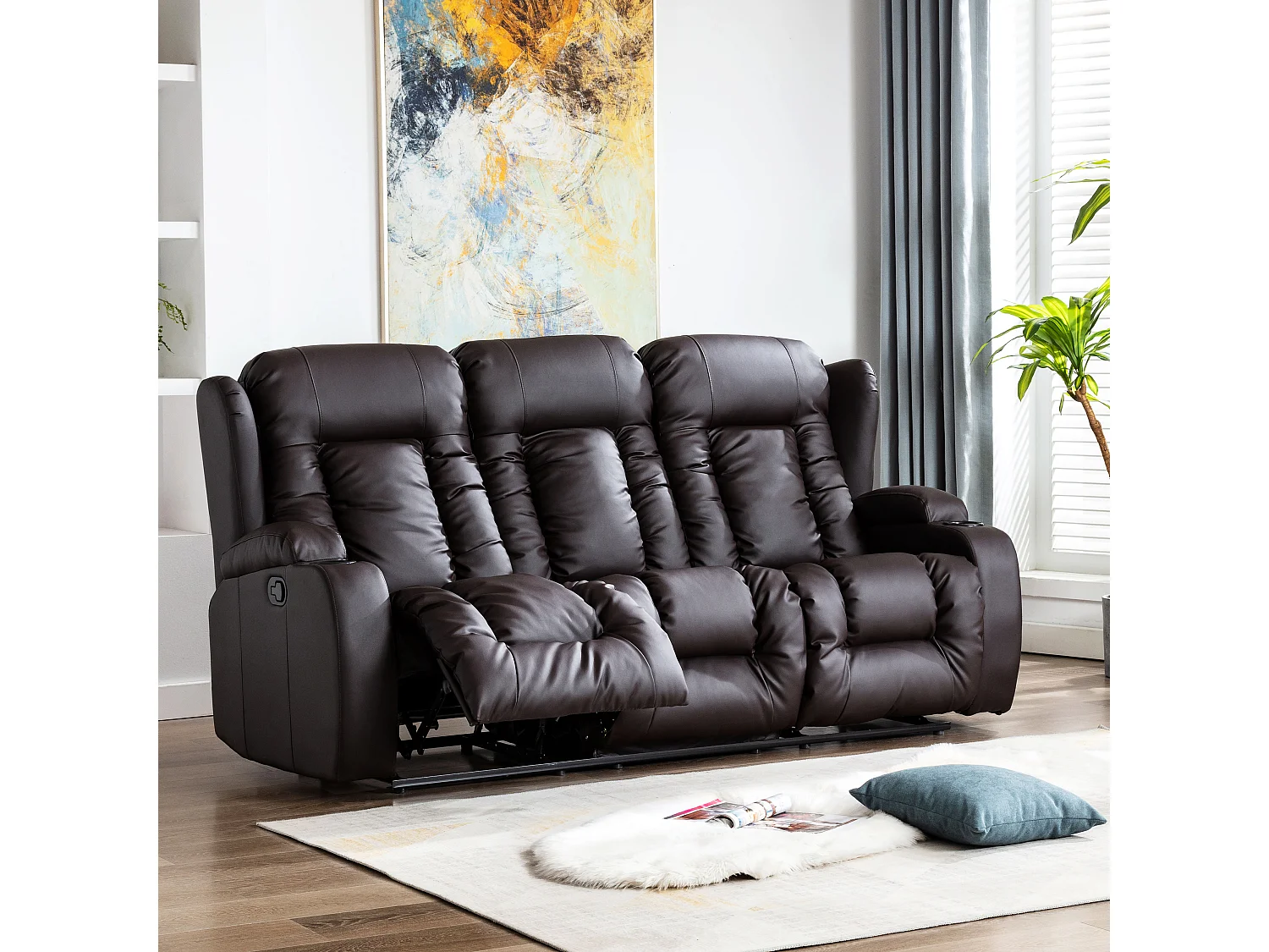 Caesar 3 Seater Manual High Back Bonded Leather Recliner Sofa