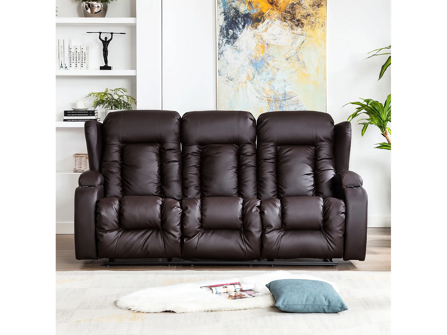 Caesar 3 Seater Manual High Back Bonded Leather Recliner Sofa