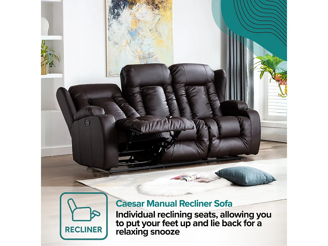 Caesar 3 Seater Manual High Back Bonded Leather Recliner Sofa