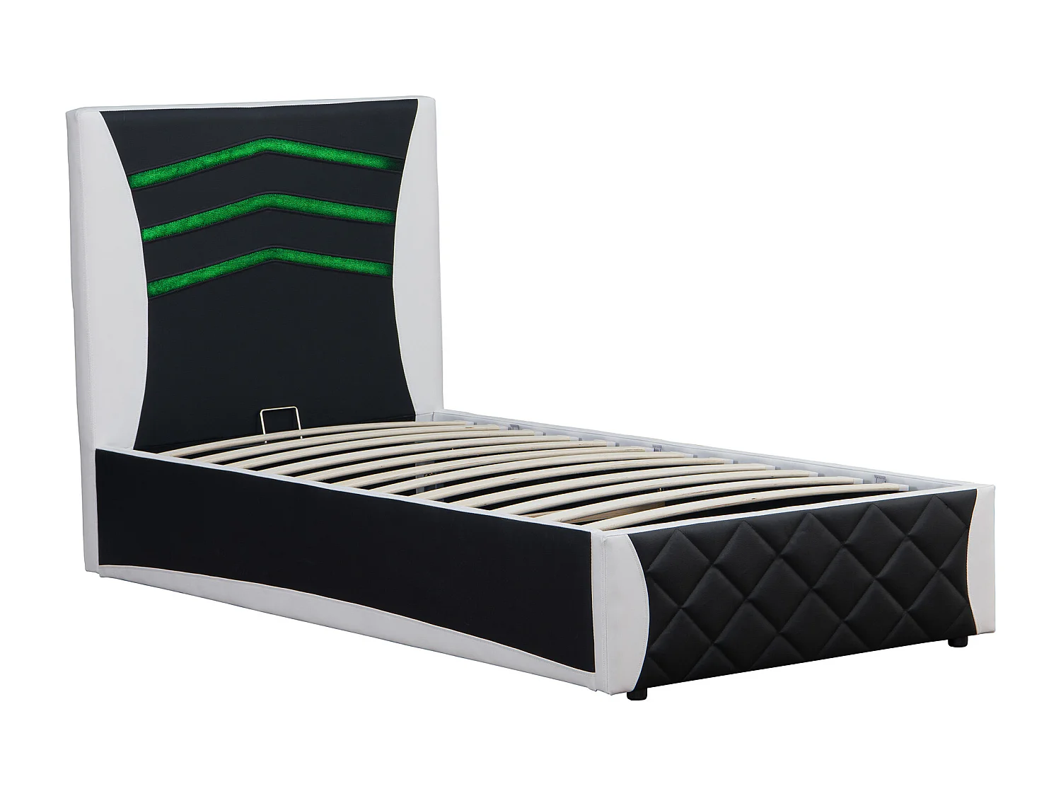 Galaxy Ottoman Storage LED Headboard Gaming Single Black Bed Frame