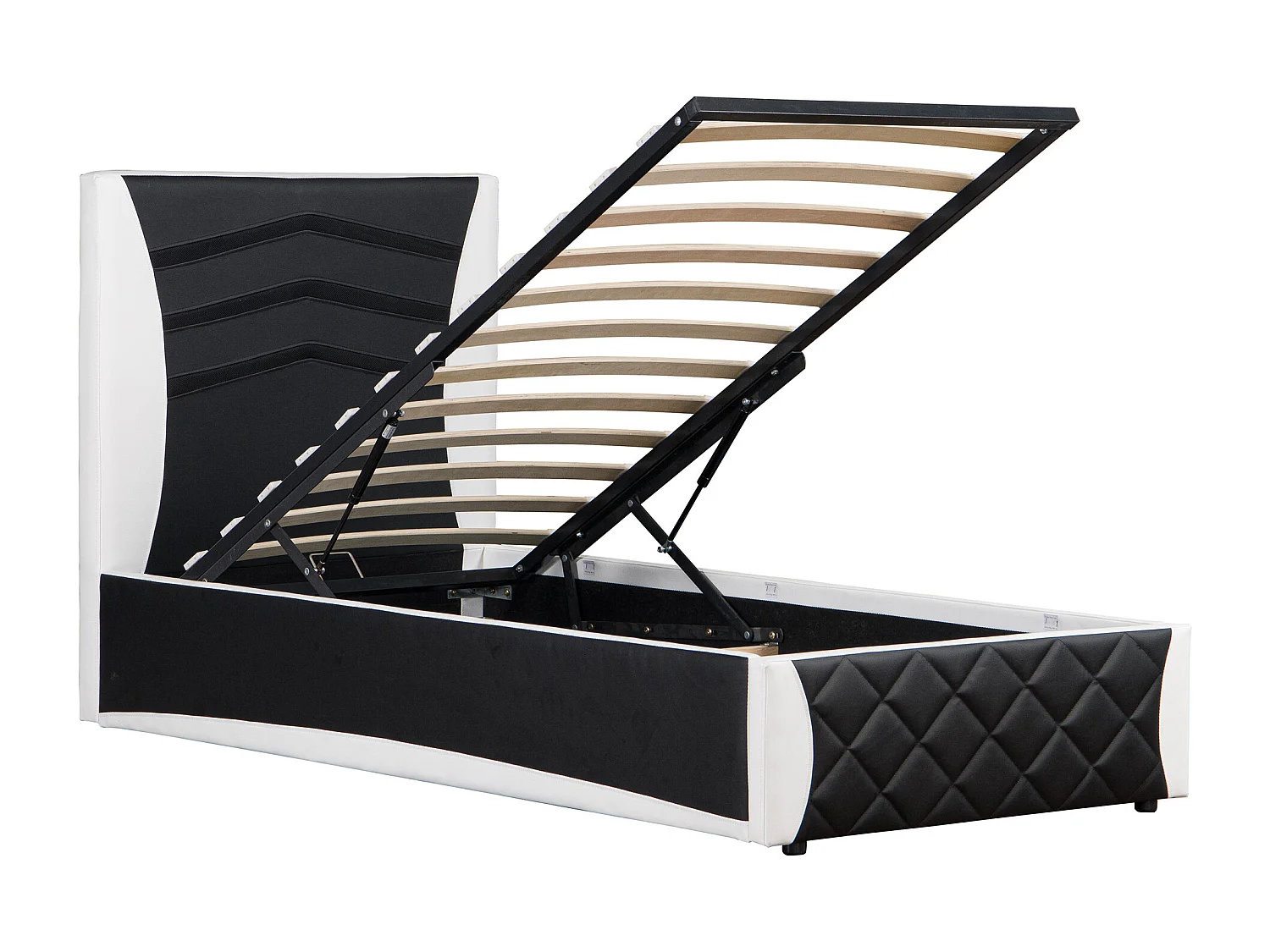 Galaxy Ottoman Storage LED Headboard Gaming Single Black Bed Frame