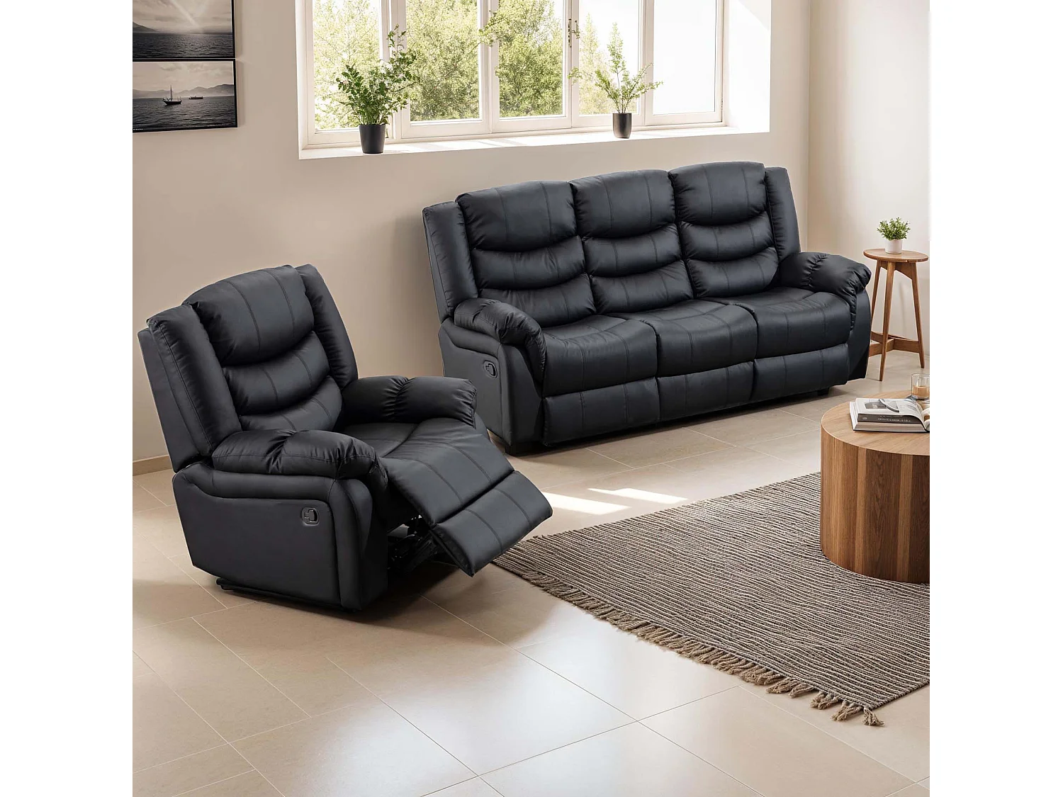 Seattle Manual Recliner Bonded Leather 1+3 Seater Sofa Set