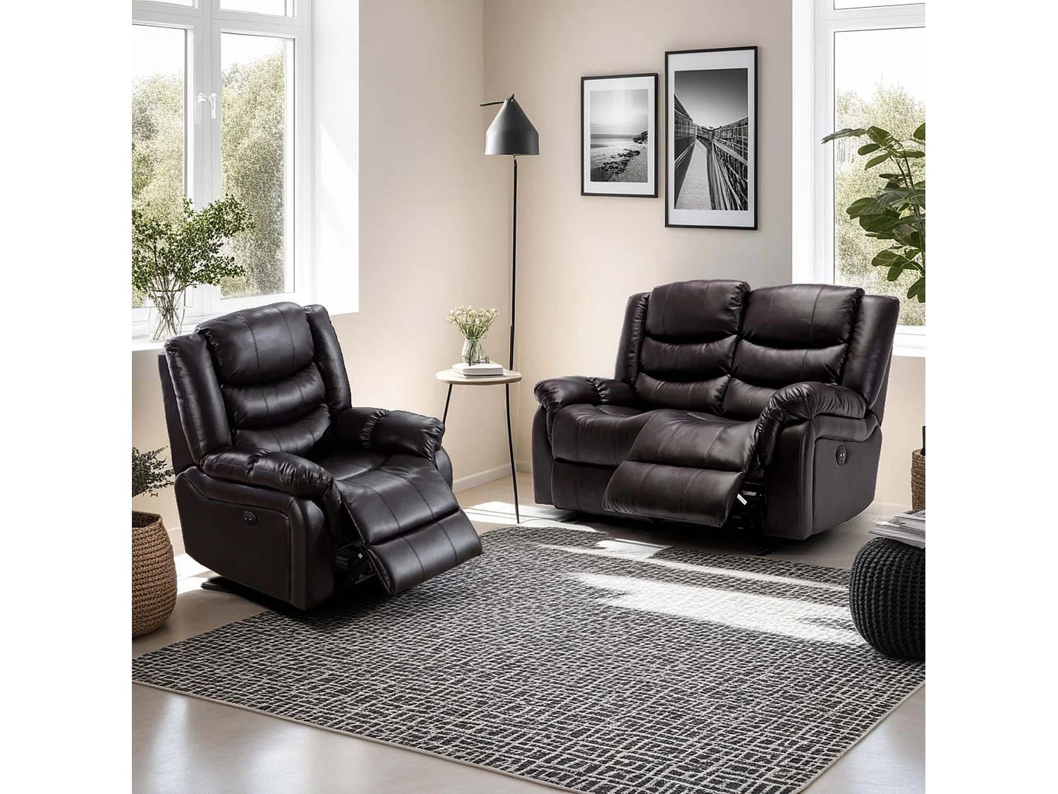 Seattle Electric Recliner Bonded Leather 1+2 Seater Sofa Set