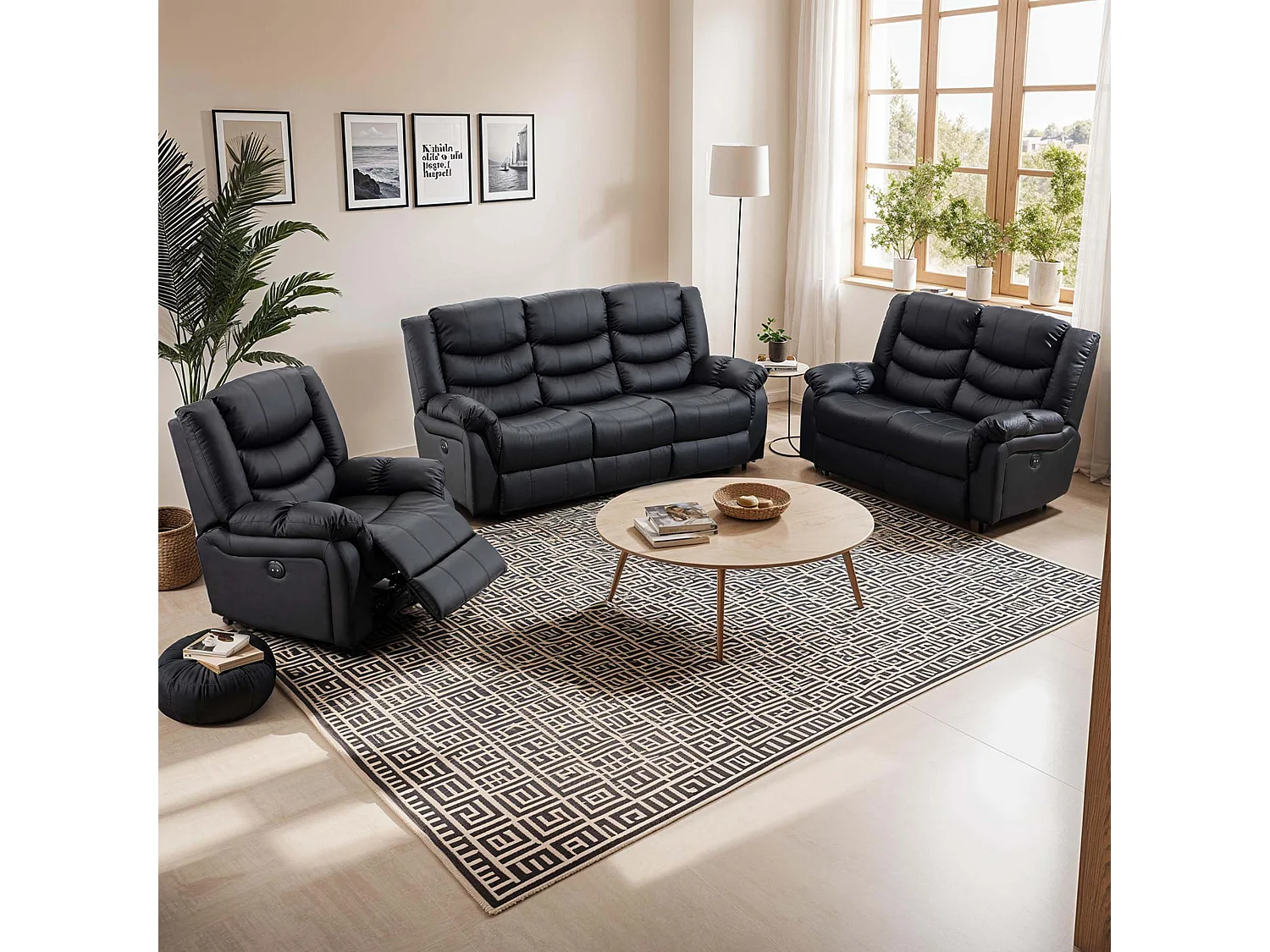 Seattle Electric Recliner Bonded Leather 1+2+3 Seater Sofa Set