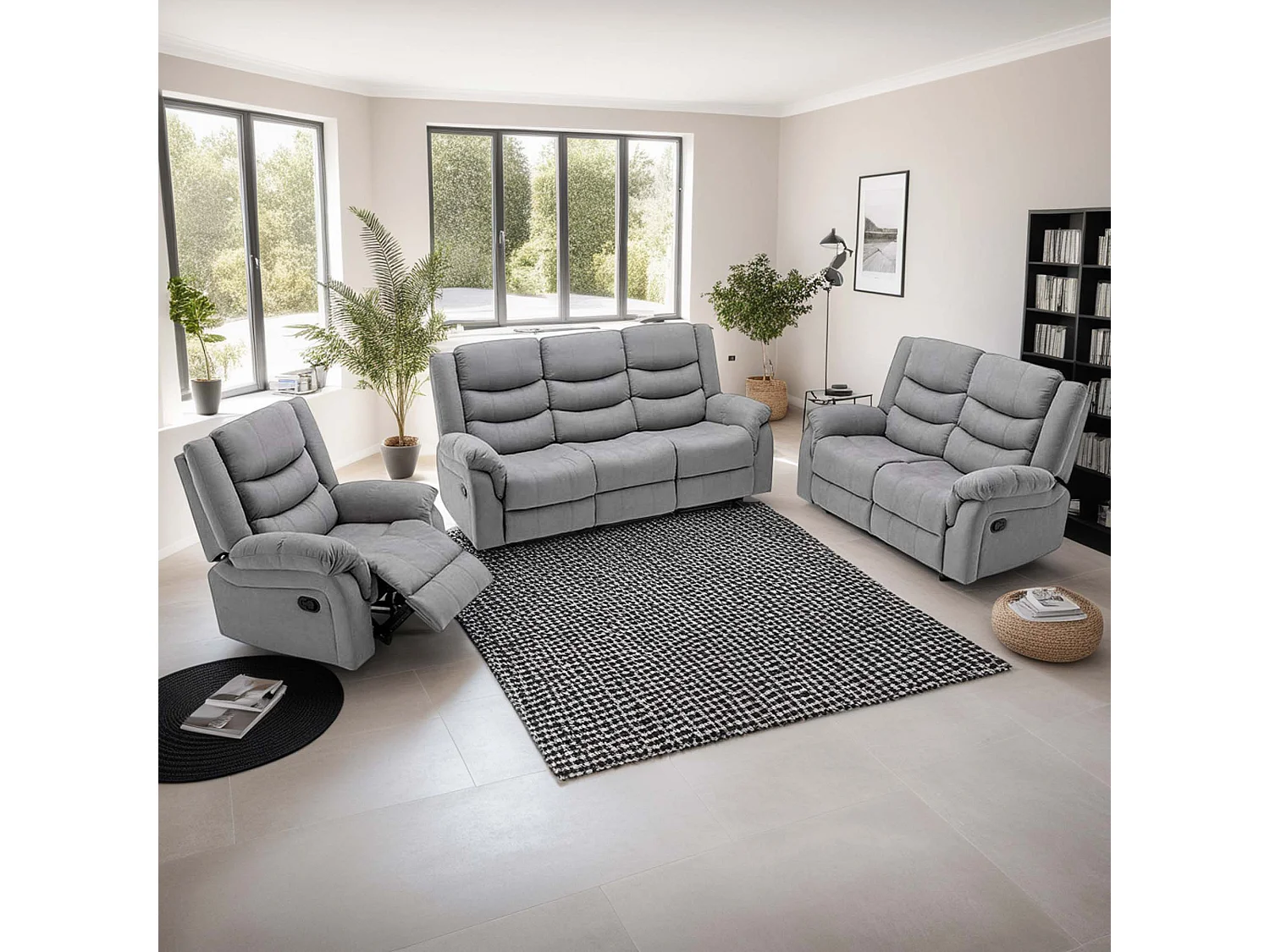 Seattle Manual Recliner Fabric 1+2+3 Seater Sofa Set