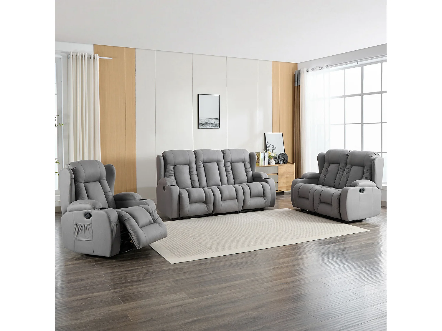 Caesar 1+2+3 Seater Grey Technology Fabric Modern Manual Recliner Sofa Set