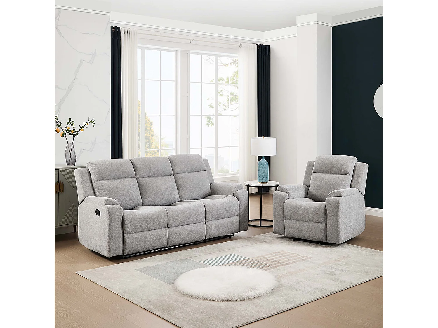 Orka 1+3 Seater Fabric Manual Recliner Sofa Set