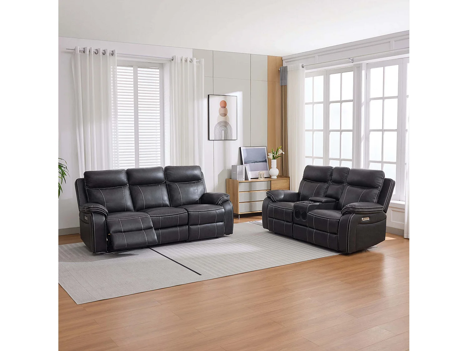 Vinson Electric Recliner 2+3 Seater Sofa Set Air Leather With Speakers