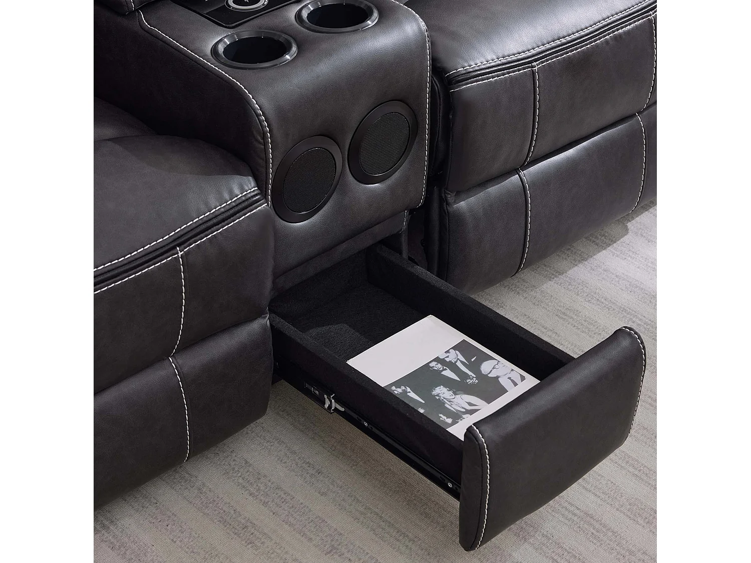 Vinson Electric Recliner 2+3 Seater Sofa Set Air Leather With Speakers