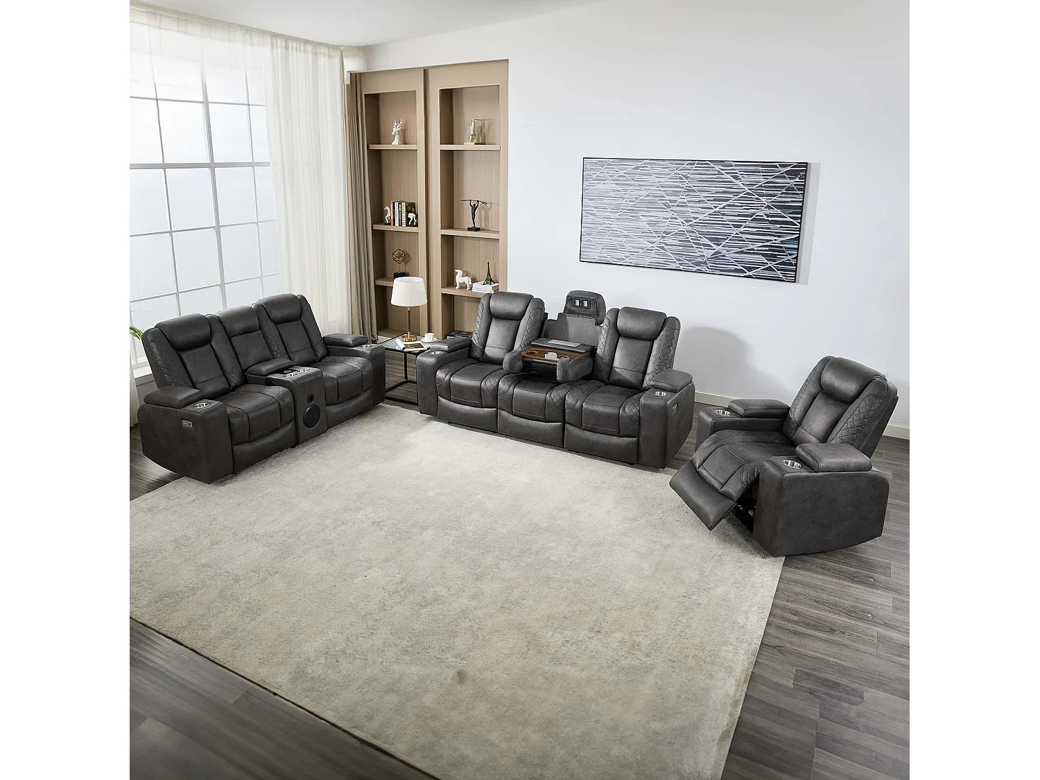 Ashton Electric Recliner 1+2+3 Seater Sofa Set Technology Fabric With Speakers & Usb-C Charging