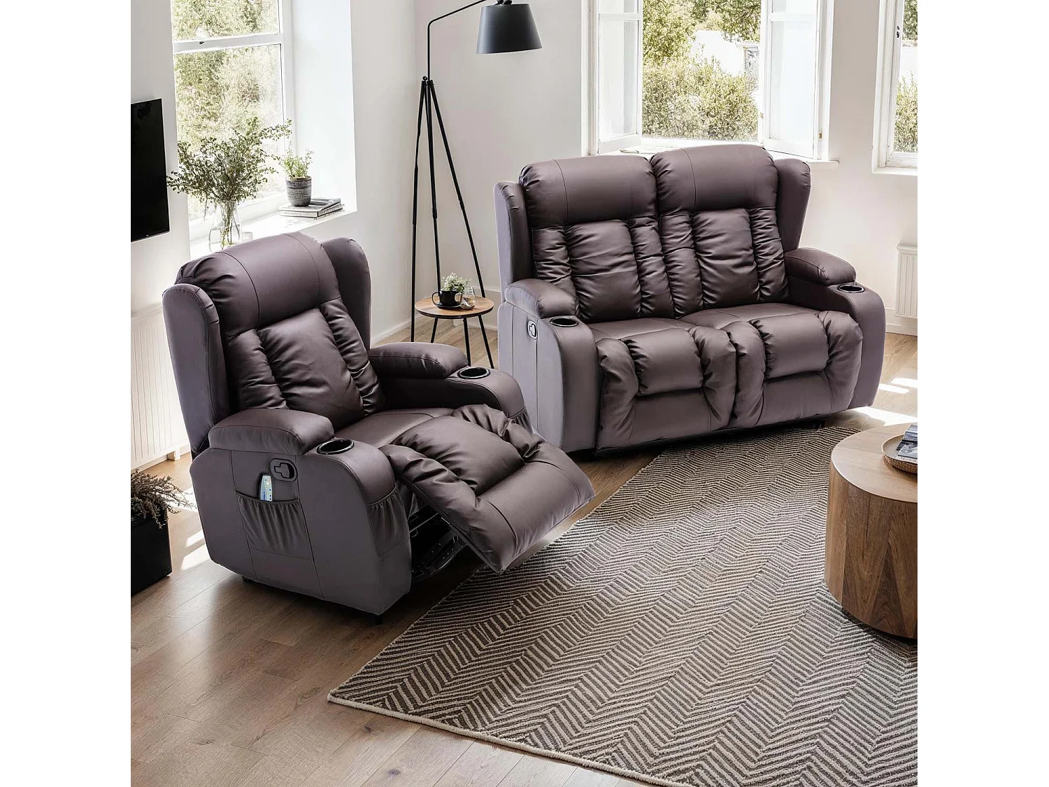 Caesar Manual Recliner Bonded Leather 1+2 Seater Sofa Set