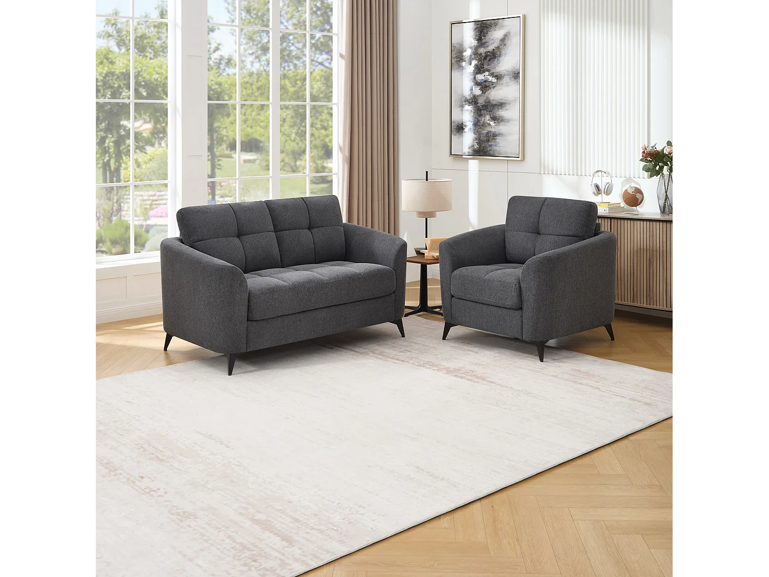 Solna 1+2 Seater Scandi Style Fabric Living Room Sofa Set