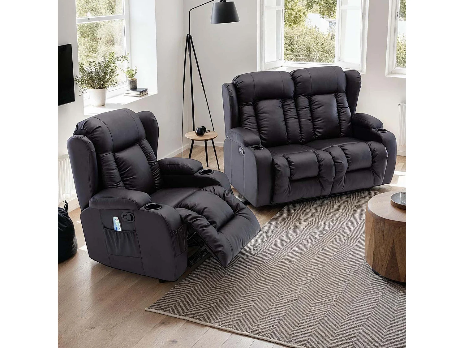 Caesar Manual Recliner Bonded Leather 1+2 Seater Sofa Set