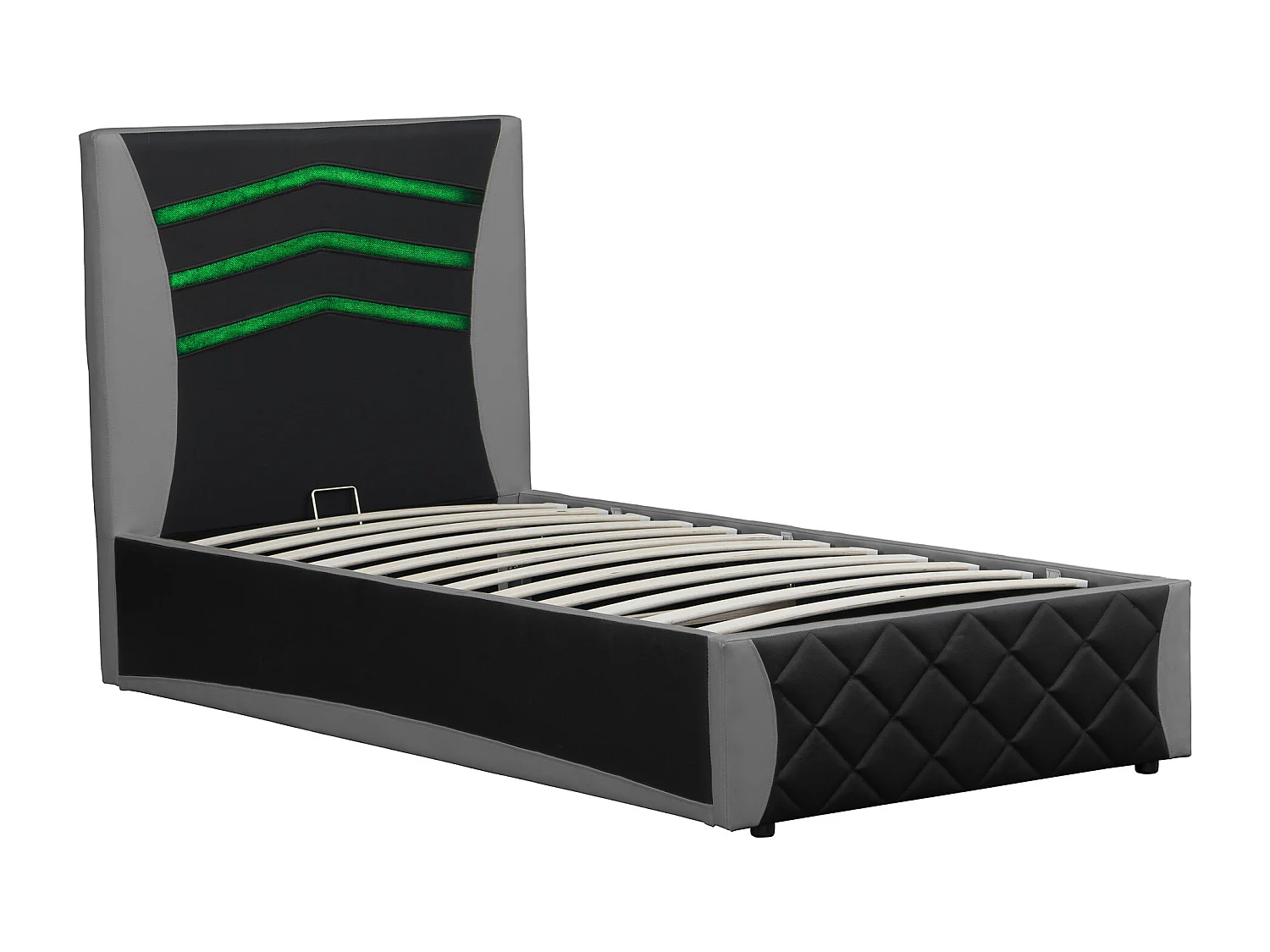 Galaxy Ottoman Storage LED Headboard Gaming Single Black Bed Frame w 20cm Deep Pocket Comfort Foam Mattress