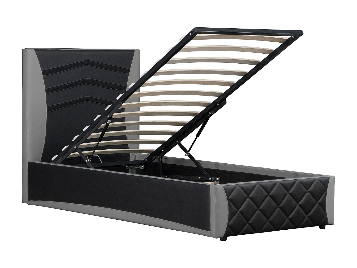 Galaxy Ottoman Storage LED Headboard Gaming Single Black Bed Frame w 20cm Deep Pocket Comfort Foam Mattress