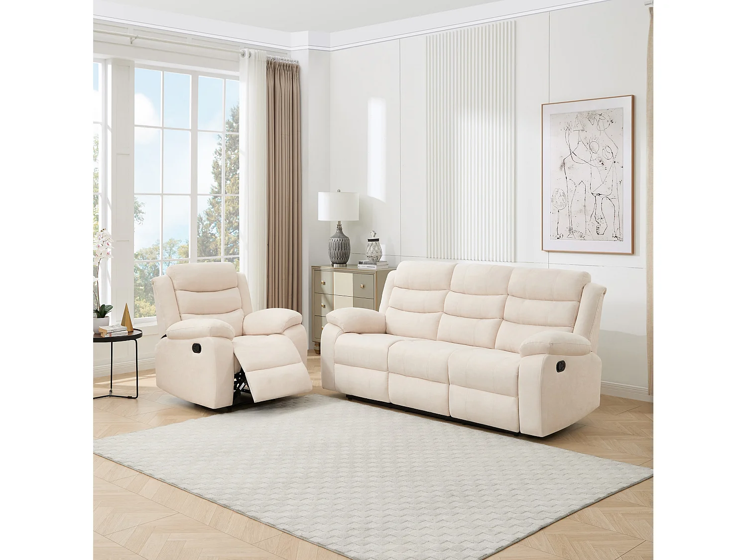 Boston Manual Recliner Fabric 1+3 Seater Sofa Set