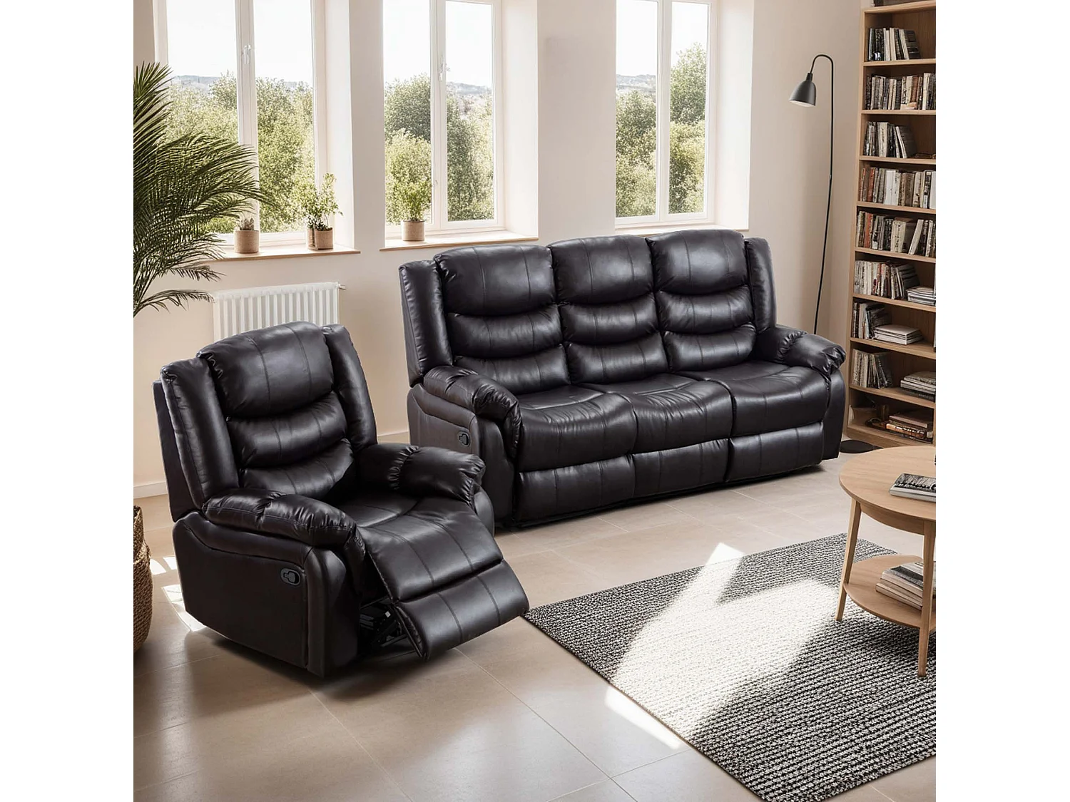 Seattle Manual Recliner Bonded Leather 1+3 Seater Sofa Set