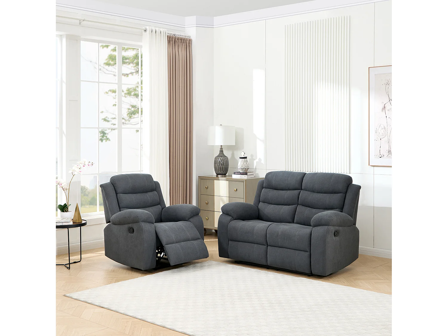 Boston Manual Recliner Fabric 1+2 Seater Sofa Set