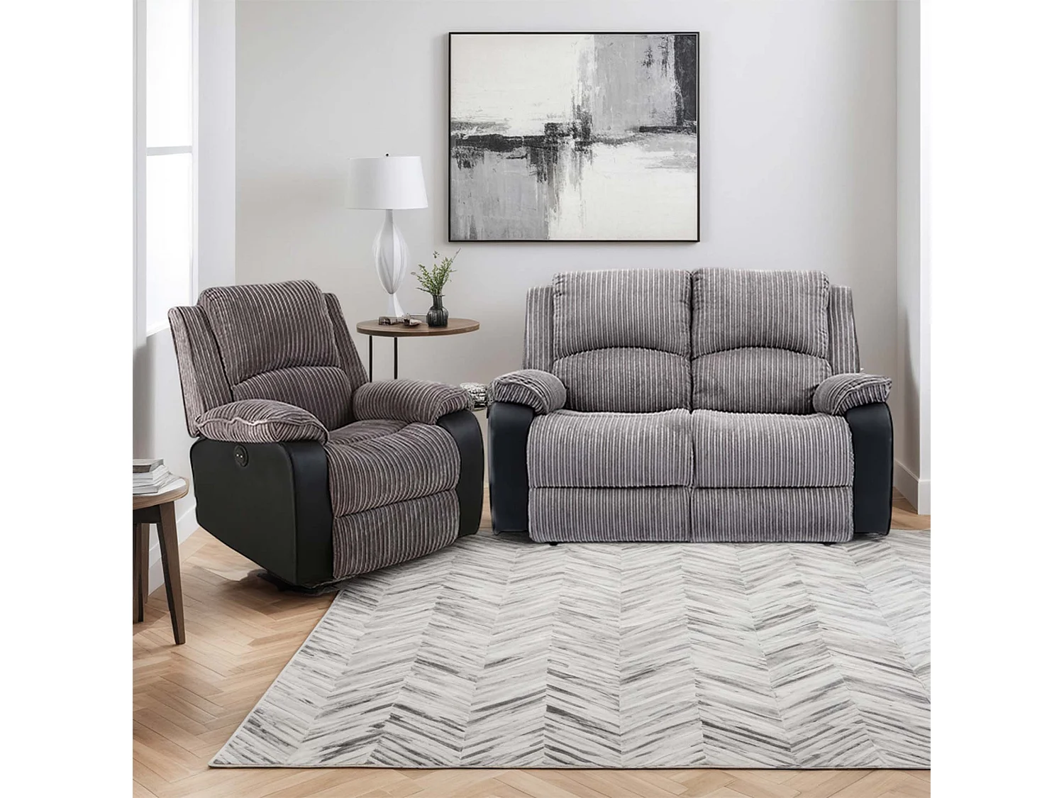 Postana Electric Recliner Jumbo Cord 1+2 Seater Sofa Set