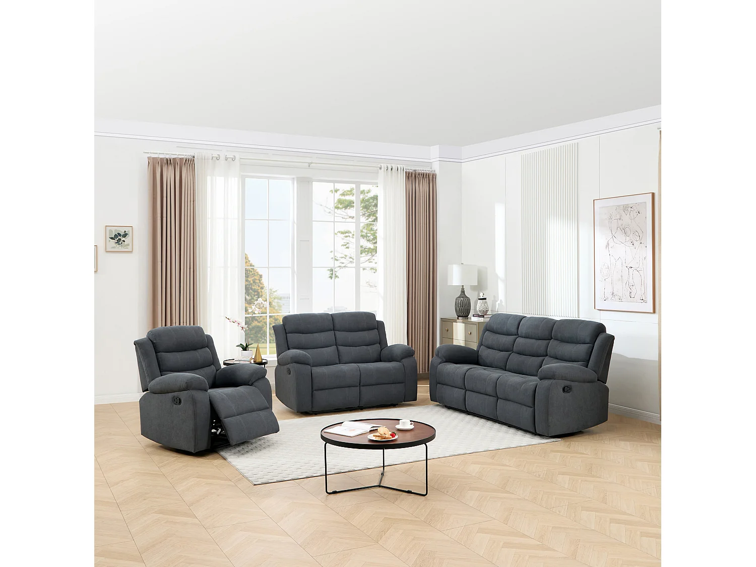 Boston Manual Recliner Fabric 1+2+3 Seater Sofa Set