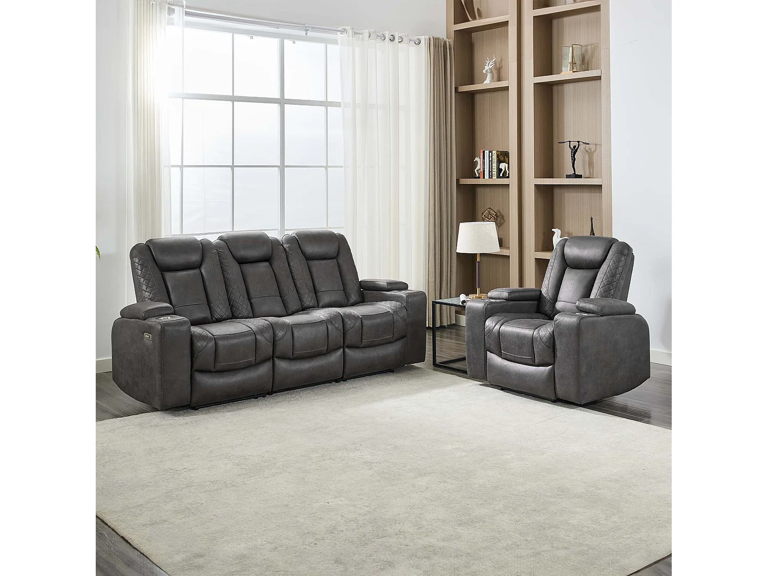 Ashton Electric Recliner 1+3 Seater Sofa Set Technology Fabric With Built-In Plugs & Usb-C Charging