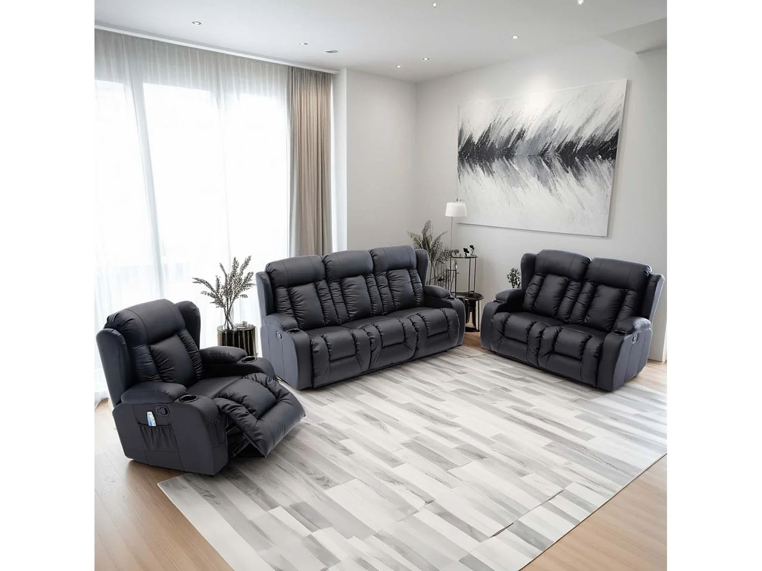 Caesar Manual Recliner Bonded Leather 1+2+3 Seater Sofa Set