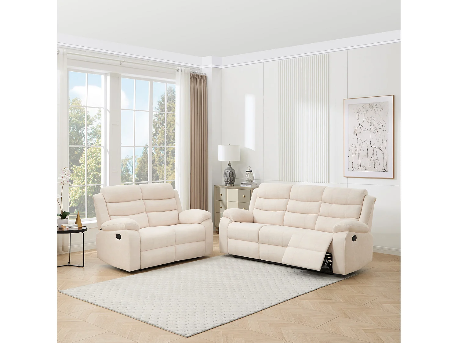 Boston Manual Recliner Fabric 1+3 Seater Sofa Set