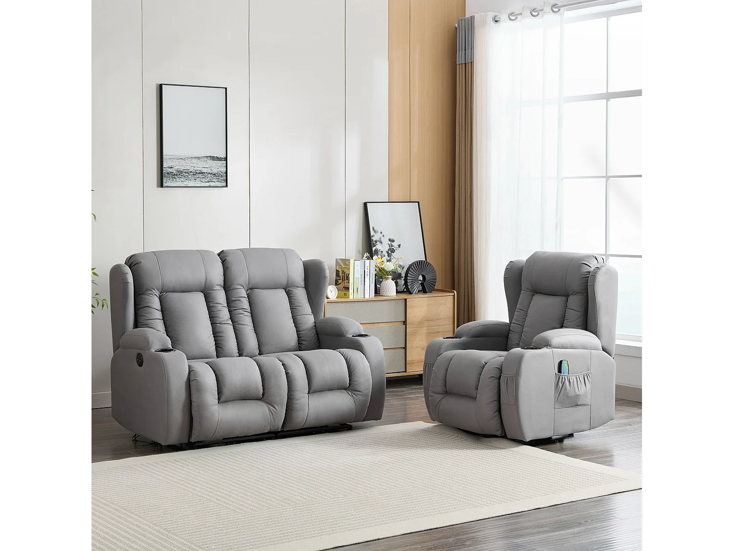 Caesar 1+2 Seater Grey Technology Fabric Modern Electric Recliner Sofa Set