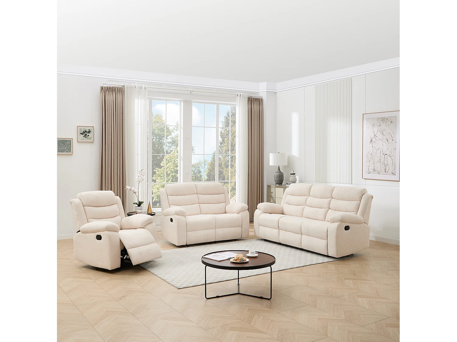 Boston Manual Recliner Fabric 1+2+3 Seater Sofa Set
