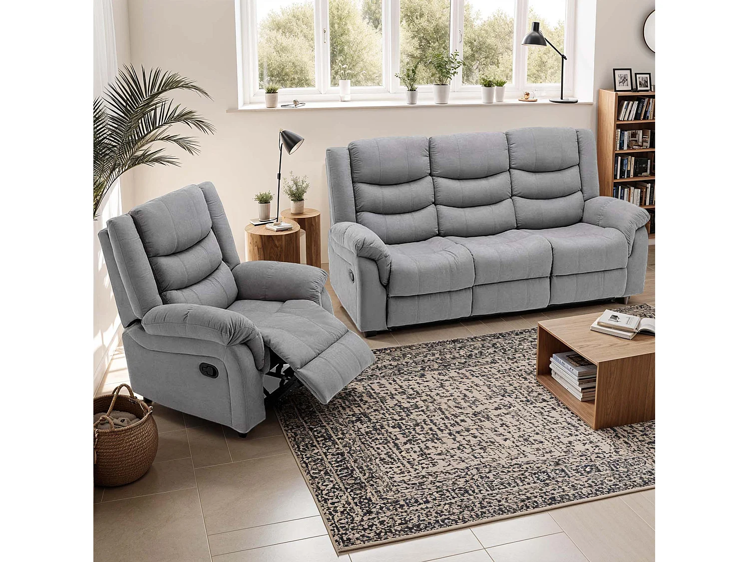 Seattle Manual Recliner Fabric 1+3 Seater Sofa Set