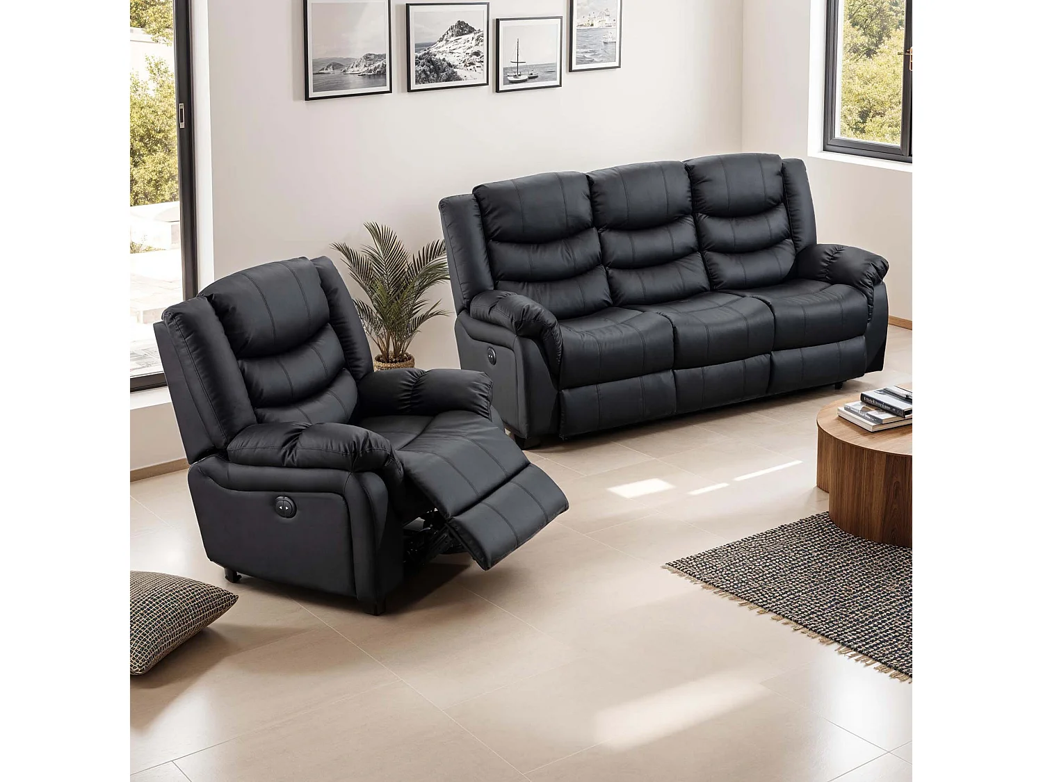 Seattle Electric Recliner Bonded Leather 1+3 Seater Sofa Set