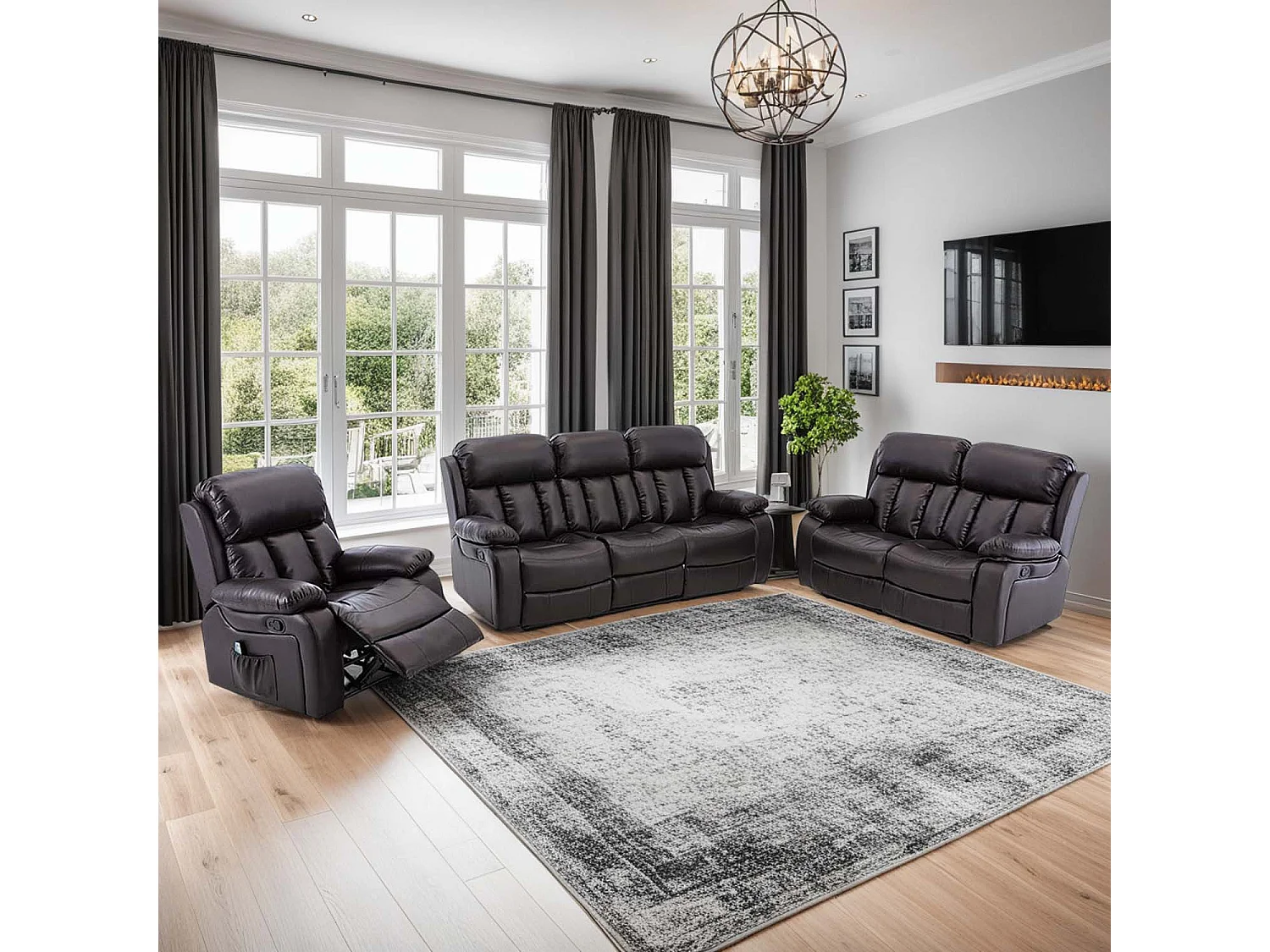 Chester Manual Recliner Bonded Leather 1+2+3 Seater Sofa Set