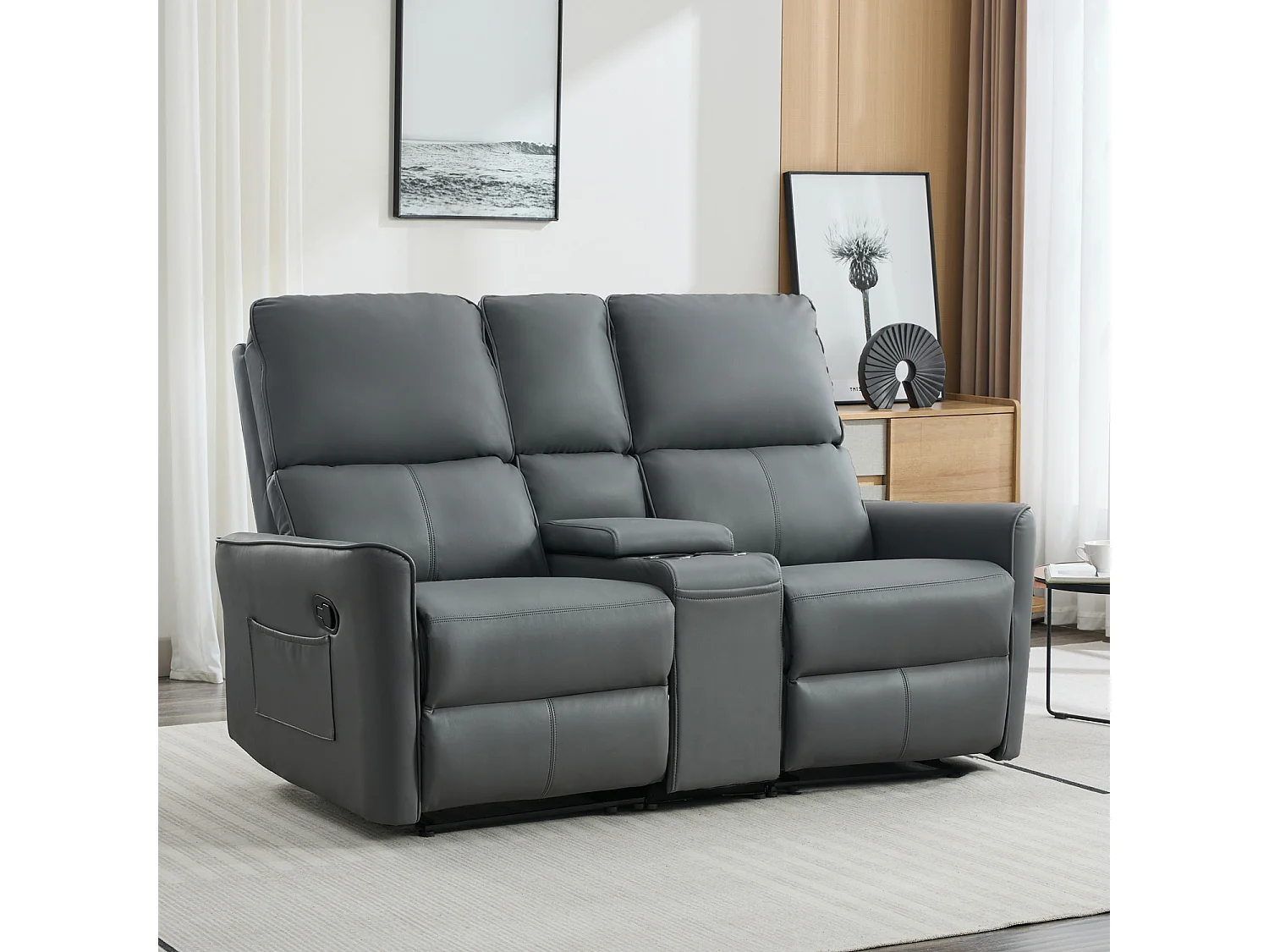 Madrid 1+2 Seater W Console Manual Air Leather Recliner Sofa Set
