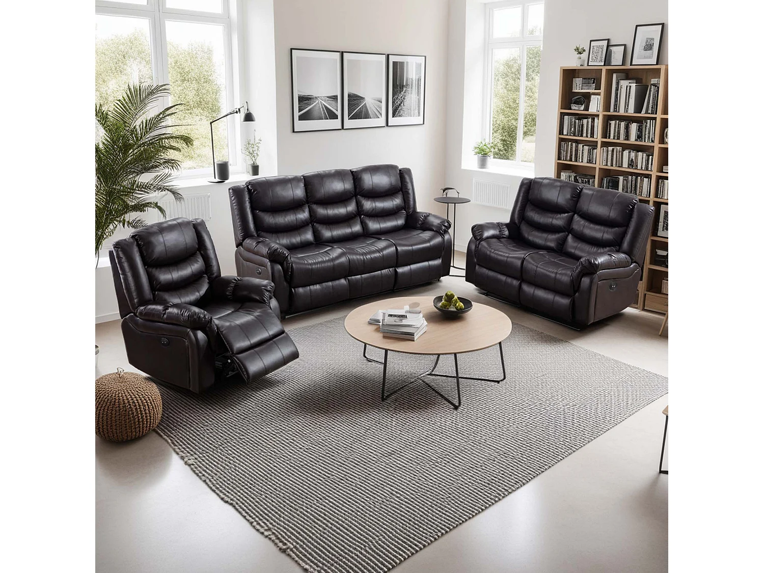 Seattle Electric Recliner Bonded Leather 1+2+3 Seater Sofa Set